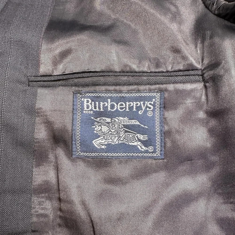 Vintage Burberrys Men's 44R Black Red Pinstriped Wool Blazer Jacket Saks USA